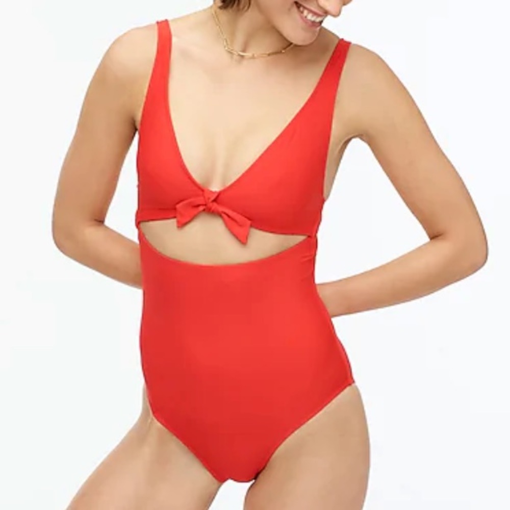 J. Crew Red Tie-front cutout one-piece swimsuit